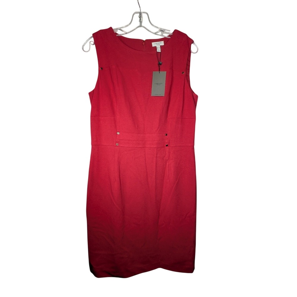 Cortefiel Womens Red Sleeveless Stretch Sheath Dress 8 NWT $120 Formal Lined Zip